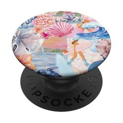Collage de verano costero coqueta azul playero estética PopSockets PopGrip Adhesivo