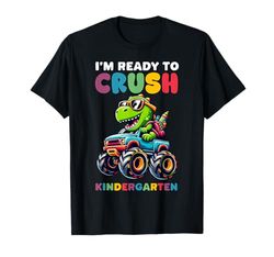 Ready to Crush Kindergarten Dinosaur Truck with Sunglasses T-Shirt