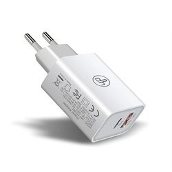 Cargador Tipo C (PD) y USB QC 3.0 18W, Carga rápida para Dispositivos móviles y Accesorios electrónicos.