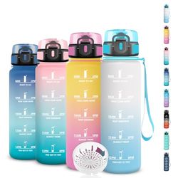 Drinkfles, 500 ml, lekvrije drinkfles, motiverende drinkfles, gemakkelijk te dragen, uurfles met filter, gemakkelijk te reinigen, voor sport, hardlopen, school, kantoor