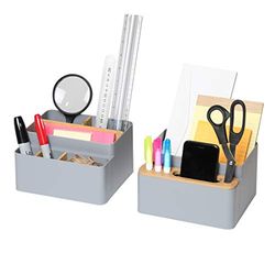Seville Classics Office Desk, Pens, Utensils, Makeup, K Cup, Plastic, Bamboo/Gray, 2 Piece Caddy