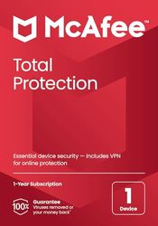 McAfee Total Protection 2023 | 1 Devices | Antivirus Internet Security Software | Unlimited VPN | 1 Year Subscription | By Post