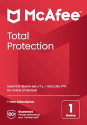 McAfee Total Protection 2024, 1 Device | Antivirus, VPN, Password Manager, Mobile and Internet Security | PC/Mac/iOS/Android|1 Year Subscription | Activation Code by Post