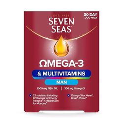 Seven Seas Omega-3 & Multivitamins Man, with B Vitamins and Magnesium, 30-Day Duo Pack, 30 Omega-3 Capsules and 30 Multivitamin Tablets