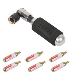 ZEFAL EZ Big Shot Pack och 6 CO2 patroner 16 g - CO2 uppblåsare och 6 x universella CO2-patron - CO2 mountainbike och vägpump - Presta, schrader och Dunlop - kompakt, lätt och snabb