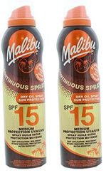 Malibu Sun SPF 15 Continuous Dry Oil Spray for Tanning with Shea Butter Extract, Medium Protection, Water Resistant, 175ml (Pack of 2)