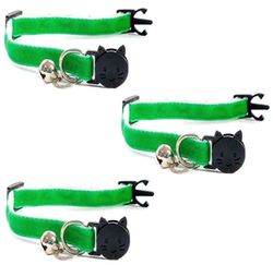 Fluwelen kattenhalsbanden met bel. Veilige Breakaway Quick Release Gesp. Verkrijgbaar in Cat & Kitten Size (Pack van 3) (15 cm - 23 cm), groen fluweel (pak van 3)