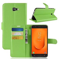 Carcasa de telefono for Galaxy J7 Prime 2 G611F Litchi Texture Horizontal Flip Funda de Cuero PU con Soporte y Ranuras for Tarjetas y Carteras (Negro) (Color : Verde)