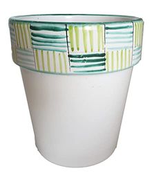 Ceramiche Angela Rinaldi – Vaso in Ceramica di Vietri dipinto a mano Maiolica Design Terracotta Coccio Cachepot (linee verdi, Altezza cm. 17, diametro cm. 16)