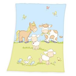 Herding Fynn babyfilt, bondgårdsmotiv, 75 x 100 cm, fluffig i mikrofiber, flerfärgad