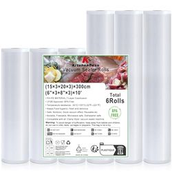 KitchenBoss Vacuum Sealer Bag Vacuum Film 3 Rolls 15 x 300 cm + 3 Rolls 20 x 300 cm, Sealing Film for Vacuum Sealers BPA-Free, Foil Rolls Tear-Resistant