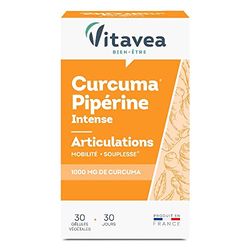 VITAVEA BIEN-ETRE - Complément alimentaire mobilité souplesse articulations - Curcuma Pipérine (poivre noir) - concentré en curcuma : 1000 mg - 30 gélules végétales - Fabriqué en France