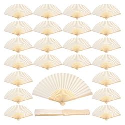 60 Pcs White Paper Hand Fan Bamboo Folding Fan Handheld Wedding Fans Folded Fan for Bridal Dancing Party Favors Church Home Office Decoration Gift DIY Supplies Stage Props in Opp Individual Package