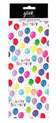 Glick TPJ21 Lot de 4 feuilles de papier de soie Motif ballons d'anniversaire fluo 750 x 500 mm