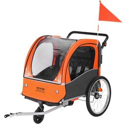 VEVOR Cykelvagn, cykelsläp, dubbelsits, 45 kg lastkraft, 2-i-1 – Barnvagn vagn, kan omvandlas till barnvagn, vikbar cykelsläpvagn för att dra cykelkoppling