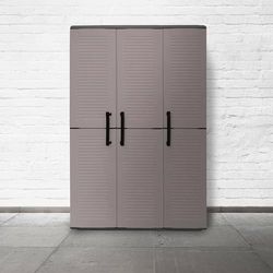 Dmora Armadio da Esterno Bilzen, Mobile Outdoor, Armadio Balcone Multiuso, 100% Made in Italy, Grigio e Nero, Finitura Righe, 102x37h163 cm