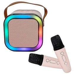 Karaoke for Kids with 2 Wireless Microphones and Bluetooth Speaker, Portable Karaoke with 5 Voice Effects and LED Lights