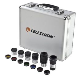 Celestron 94303 Kit ocular e filtro de 1,25 polegadas, inclui 14 peças em capa de transporte com revestimento de espuma metálica, prateado