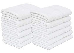 GOLD TEXTILES Lot de 12 Serviettes de Bain économiques Blanches (61 x 121,9 cm) en Coton filé à l'anneau pour Un Maximum de Douceur, Entretien Facile, Maison, Spa, hôtel, Motel, Salle de Sport (12)