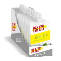 Dextro Energy Lemon + Caffeine Liquid Gel | Non-Sticky, High Carb with 28 g of Carbohydrates | Liquid Burst of Energy for Running or Cycling | Vegan | Pack of 12