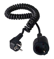 Electraline 900055 Beveiligd contact 2,5 m kabel wit kunststof kabel IP20 binnenruimte/verlengkabel met kinderbeveiliging/veiligheidsverlenging/rekt een spiraal, zwart, zwart