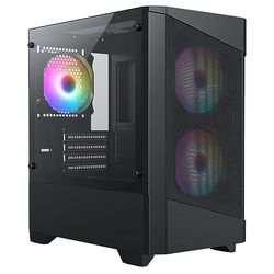 CiT Level 1 Airflow Micro-ATX PC spelfodral M/ATX med nät frontpanel och sidopanel i härdat glas med 3 x RGB regnbågsfläktar ingår | svart