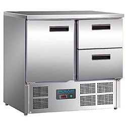 Polar Refrigeration G-Series 155W 2 Drawer Single Door Counter Fridge 240 Litre, Stainless Steel, 2°C to 5°C, 880(H)x900(W)x700(D)mm, 1 Shelf, Fan Assisted Rapid Cooling, Energy Rating C | U637