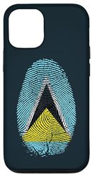 Coque pour iPhone 15 Pro Drapeau de Sainte Lucie - Empreinte Digitale ADN - Cadeau pour Saint Lucian