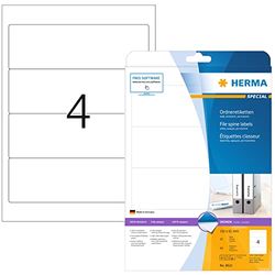 HERMA 8621 Etichette autoadesive per dorso del dorso, 4 etichette per foglio A4, 320 fogli, 192 x 61 mm, 1280 etichette, etichette vuote per cartelle ad arco con leva, etichette adesive, per stampanti
