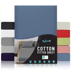 Jersey Katoenen Hoeslakens Blauw - Voor Matras 160 x 200 x 27 cm - Gecertificeerd Vrij van Chemische Producten (OEKO TEX), Hoeslakens met Volledige Elastiek