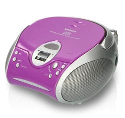 Lenco SCD24 - Reproductor de CD para niños - Radio CD - Sistema estéreo - Boombox - Sintonizador de Radio FM - Memoria de Pistas - 2 x 1,5 W RMS de Potencia - Funcionamiento con Red y Pilas - Morado