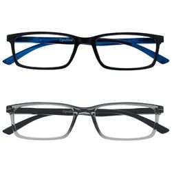 OPULIZE See - Occhiali da Lettura Filtro Set da 2 Luce Blu Montatura Stretta Cerniere a Molla Migliorano il Sonno Gaming Computer Anti Riflesso Nero Grigio Uomo Donna BB9-17 +3.50