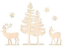 Rayher Figuras madeira veados e árvores, 6 peças, 3-18,5 cm, decoração de Natal, 46322000
