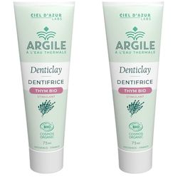 CIEL D'AZUR LABS - Denticlay Argile - Dentifrice Bio à l'Argile Blanche et à l'Eau Thermale de Digne les Bains - Certifié Bio Cosmos Organic - Tube 75ml - Thym (Lot de 2)