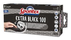 Spontex Extra Black - Guantes desechables de vinilo, sin polvo y sin látex, versátiles, en práctica caja dispensadora, talla S, paquete de 100 unidades, color negro