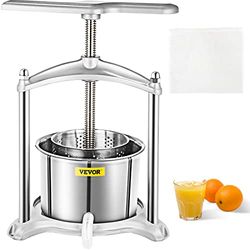 VEVOR Fruitpers Wijnpers 3 L Fruitmolen 320x300x370 mm Handmatige Fruit Wijnpers Gemaakt van Roestvrij Staal en Aluminium met Arbeidsbesparende T-vormige Leuning, Afneembaar voor Eenvoudige Reiniging