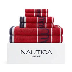 Nautica Set di 6 asciugamani in morbido cotone assorbente, colore: rosso radar