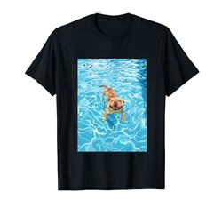 Divertido Shar Pei En Piscina Agua Nadar Lindo Perro Mamá Papá Camiseta