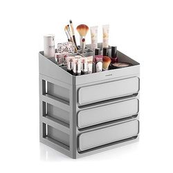 InnovaGoods - Organizer per trucchi Makeser, 3 Cassetti, Vassoio Estraibile con 9 Scompartimenti, Multifunzione, Design Moderno, Polipropilene, Grigio, Taglia unica