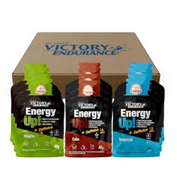 Victory Endurance PACK 12x40g Energy Up Gel con Cafeína - Mix 3 sabores (Cola, Mojito, Tropical). Energía rápida. Alto en Carbohidratos (ratio 2:1:1). Con Extra de Sodio. Fácil de tomar. Sin Gluten.