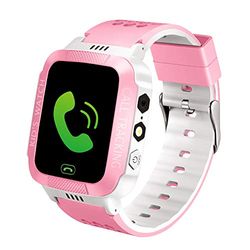 TOPCHANCES Smart Watch voor kinderen, 1,44 inch HD Full touchscreen, grote batterij, SOS-tracker, klok foto-aansraad, kan onafhankelijk worden gebruikt met bandje (roze-wit)