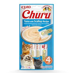 Ciao Churu Sticks by INABA Cat Treat - Tuna & Scallop Flavour (4 x 14g) / Soft & Creamy Cat Treat, Delicious & Healthy Snack, Squeezable Purée Food Topper, Pill Assist, Natural, Grain Free