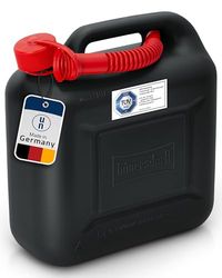 Hünersdorff Bidão para combustível STANDARD 10 L, PEAD preto, com homologação U, acessórios vermelhos