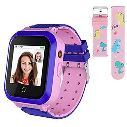 4G Smartwatch voor kinderen, waterdichte kindersmartwatch met GPS-tracker, oproepen, alarm, stappenteller, camera, SOS, touchscreen, wifi, bluetooth-polshorloge voor jongens en meisjes, roze T3