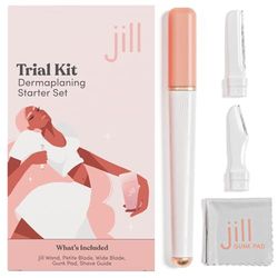 JILL Dermaplane Razor Starter Kit for Women | Facial Hair Removal Dermaplaning Kit Includes 1 Wand, 2 Sensitive Skin Razors & Cleaning Cloth