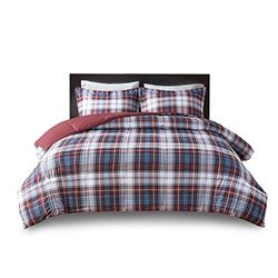 Madison Park Essentials Parkston Plaid Comforter, Matching Sham, 3M Scotchguard Stain Release Cover, Hypoallergenic All Season Bedding-Set, Full/Queen, Red, 3 Piece