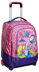 SJ GANG Sac à Dos à Roulettes, Sac à Livres à Roulettes, 2 En 1, Sac à Dos + Trolley, Filles et Garçons, pour L'École, le Sport, les Loisirs, Pochette pour Ordinateur Portable, avec des Visages!