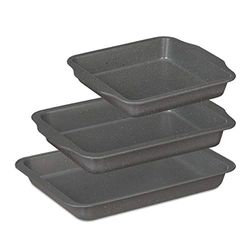 Relaxdays Plat four, lot de 3, antiadhésif, carré, lasagne, poulet rôti, 1,9, 3,3 & 4 litres, moule de cuisson, gris