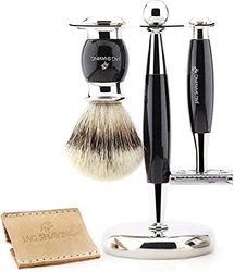 JAG Shaving Set di pennelli da barba premium con rasoio manuale classico rasoio aperto e supporto in acciaio inossidabile per uomo barba bagnata kit per rasatura a umido