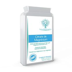 Citrate de magnésium 500 mg 120 gélules – fournissant 150 mg de magnésium élémentaire actif – Haute puissance – Facilement absorbable – Très biodisponible – Fabriqué au Royaume-Uni